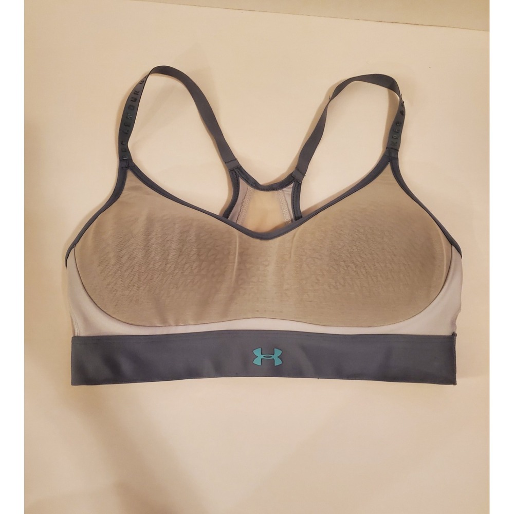 Under Armour Women's Heat Gear Grey Mesh Padded Logo Sports Bra Size Small